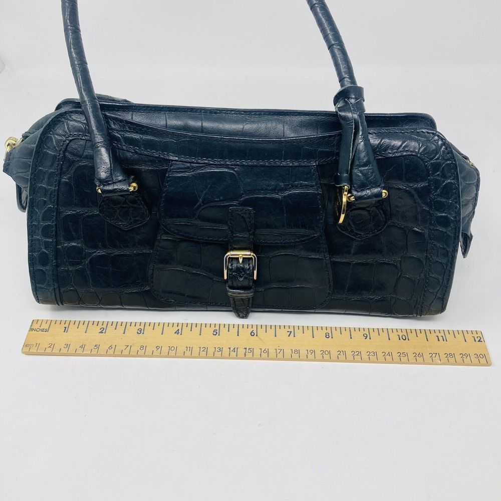 Vintage Dooney & Bourke Made In Italy Croc Leather Black Shoulder Bag Rare EUC - Picture 8 of 11